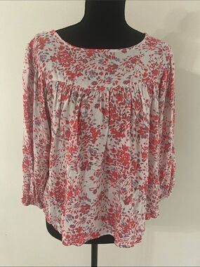 Everly Floral Blouse Small Made in USA Rayon Boho Babydoll Peasant Top